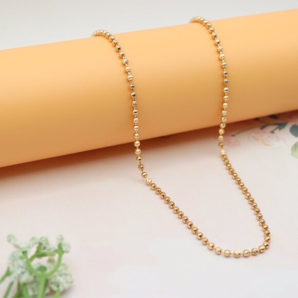 Textured Bead Rose Gold Necklace, Long Elegant Chain, XPNL0137 - Picture 8 of 12